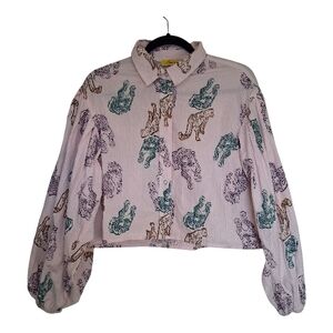 ​CIRCUS NY Nicole Pink Leopard Striped Puff Sleeve Shirt Size Small